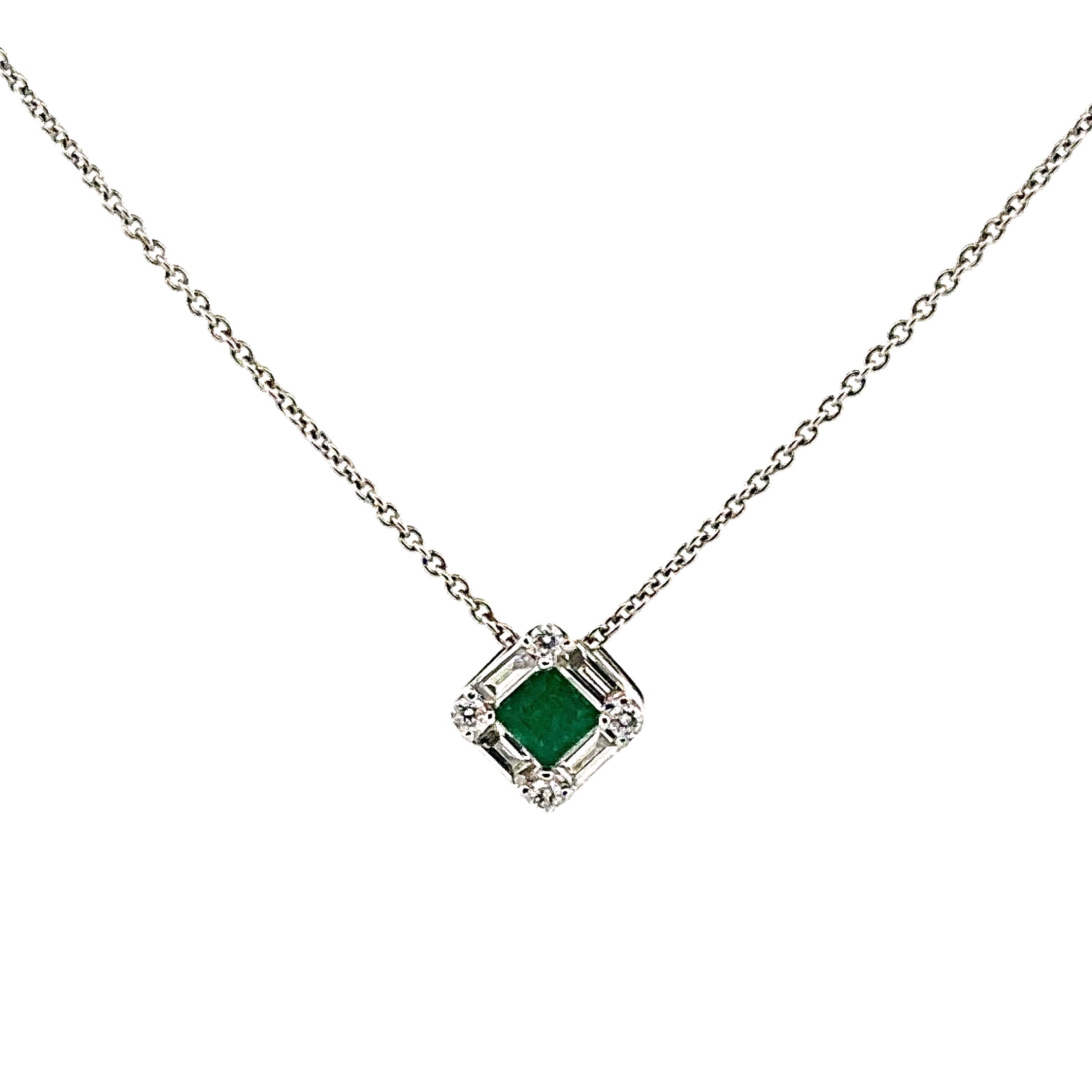 9ct white gold emerald pendant chain