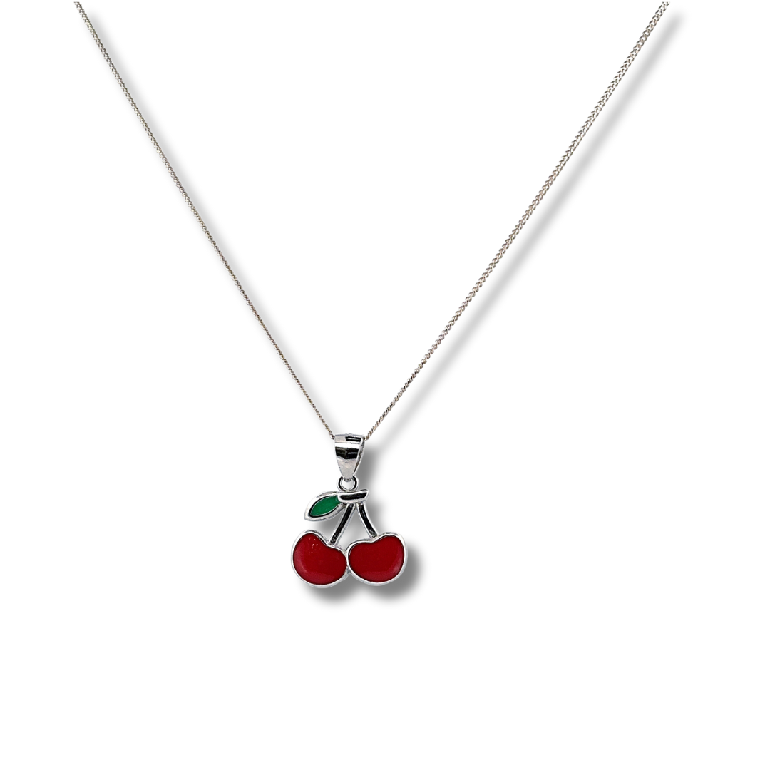 silver cherry pendant necklace