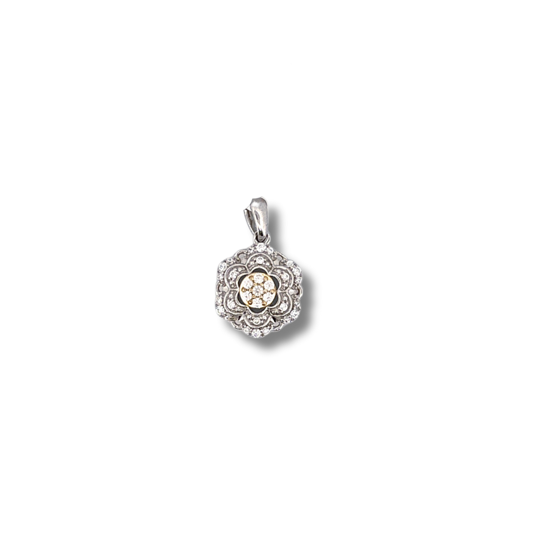silver cz flower pendant