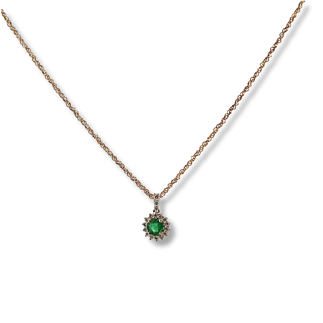 9ct yellow gold emerald necklace