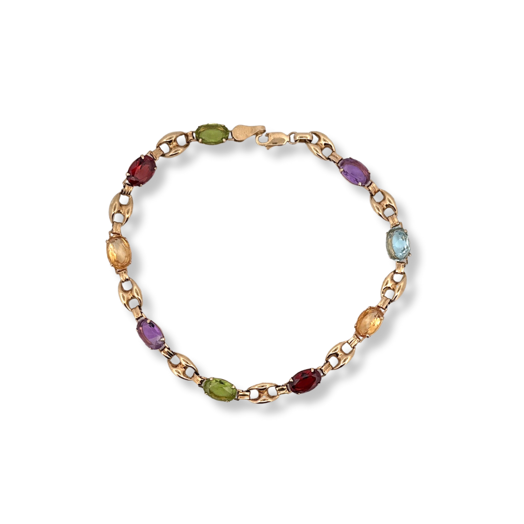 9ct gold multi coloured stones bracelet