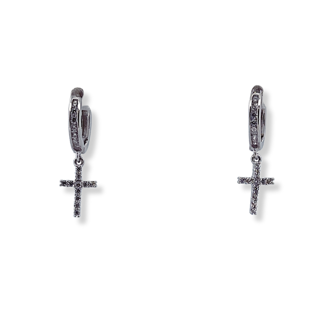 Silver cz cross earrings