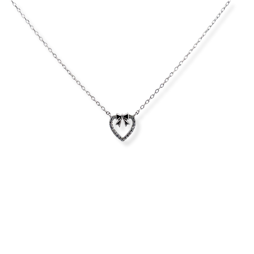 silver cz heart necklace