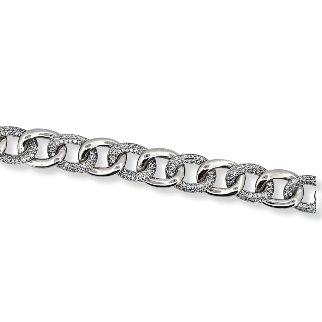 Silver cz curb bracelet
