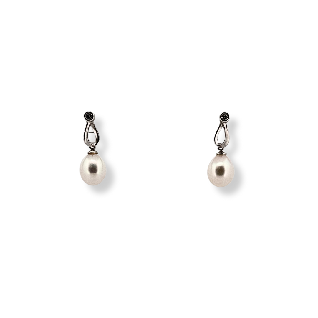 Silver cz pearl earrings