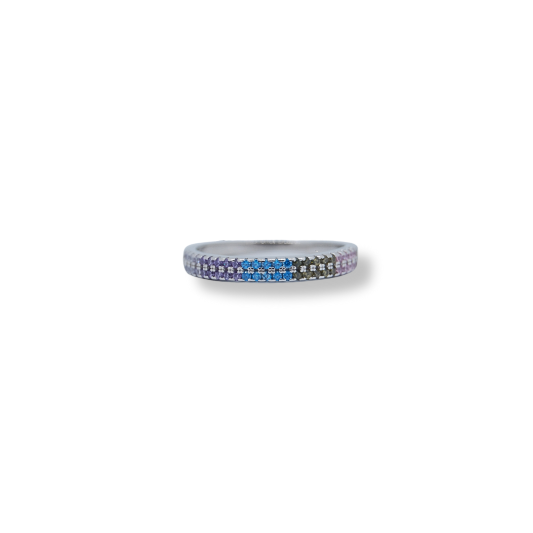 Silver colourful cz ring
