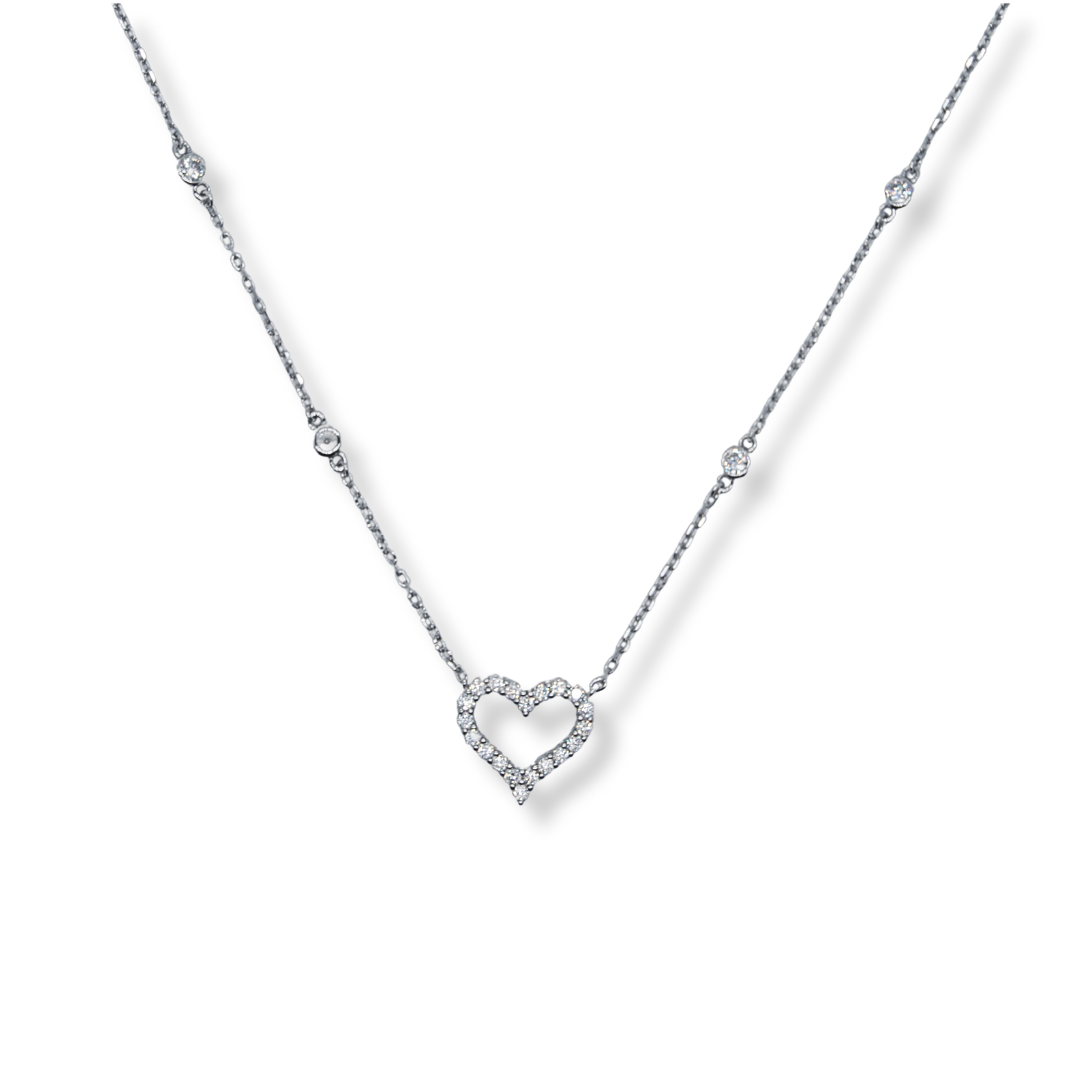 Silver cz heart necklace