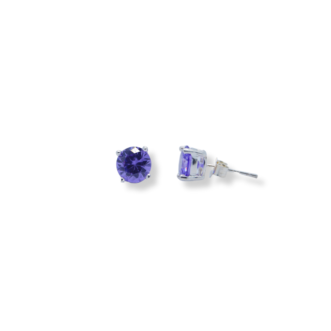 Silver purple cz earrings