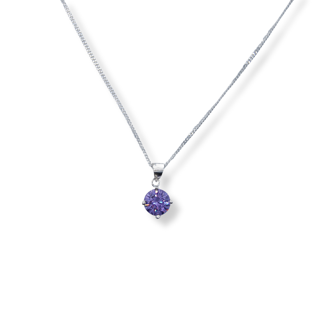 Silver purple cz necklace