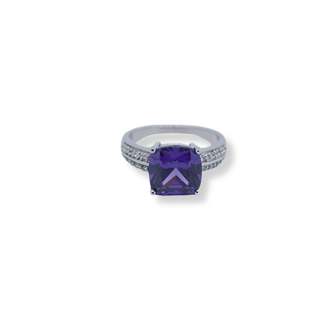 Silver purple cz ring