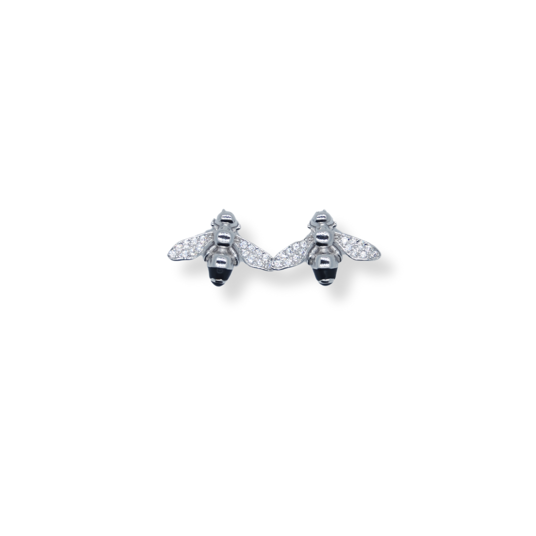 Silver cz bee earrings