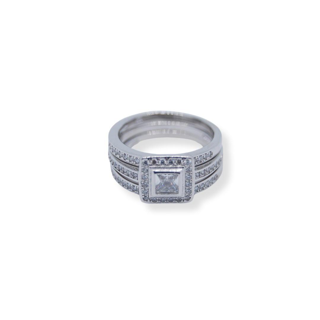 Silver cz tripset ring