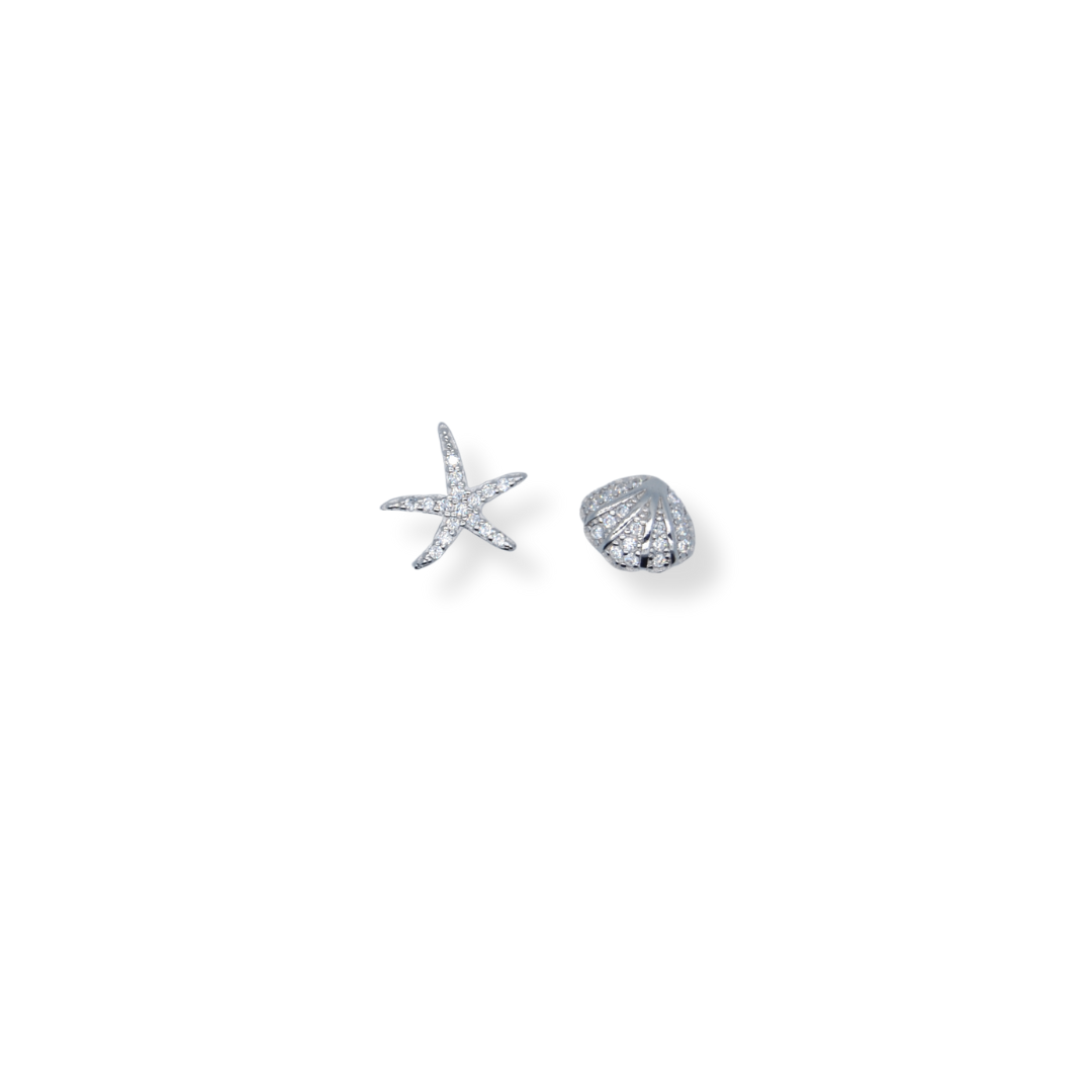 Silver shell and starfish earrings
