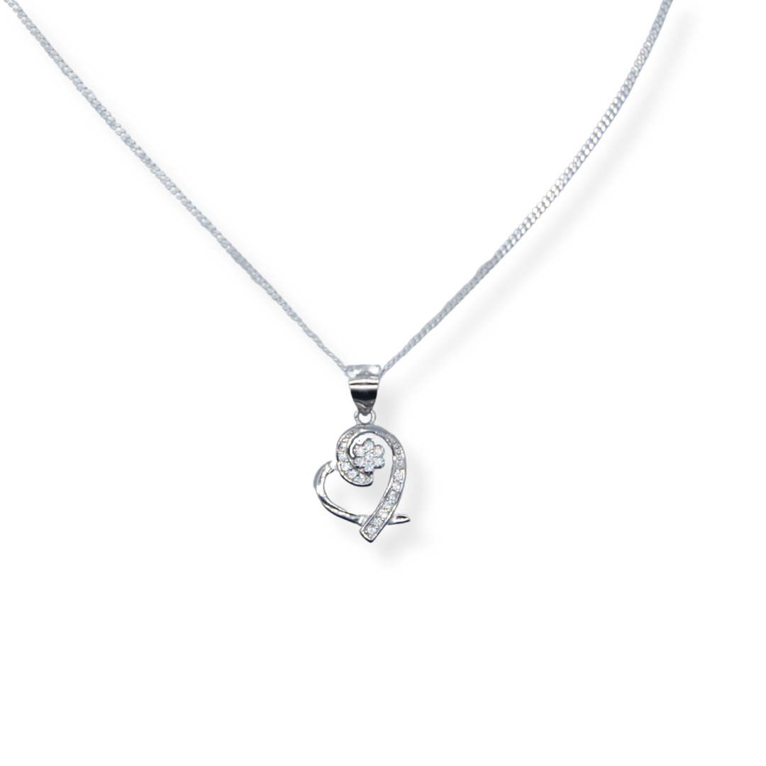 Silver cz heart necklace