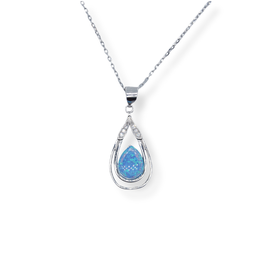 Silver blue opal necklace