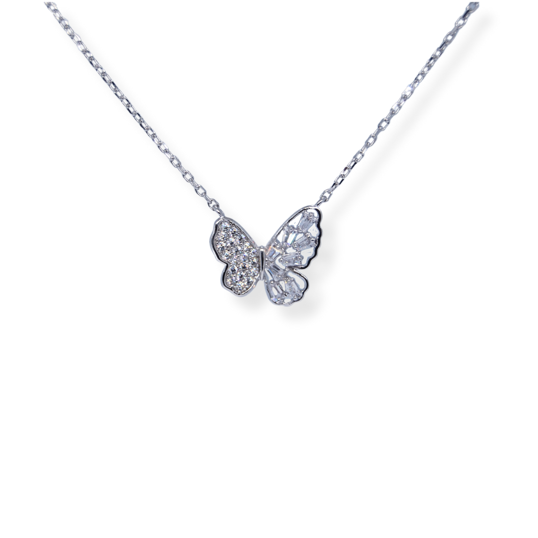 Silver cz butterfly necklace