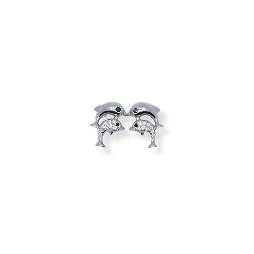 Silver cz dolphin earrings