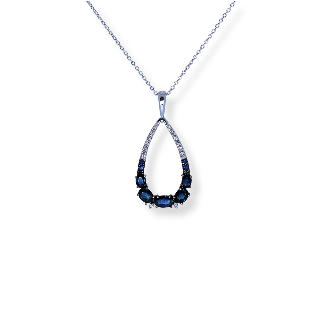 9ct white gold diamond and sapphire necklace