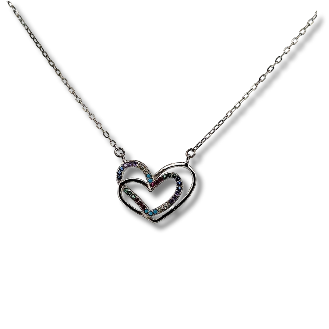 silver cz heart pendant necklace