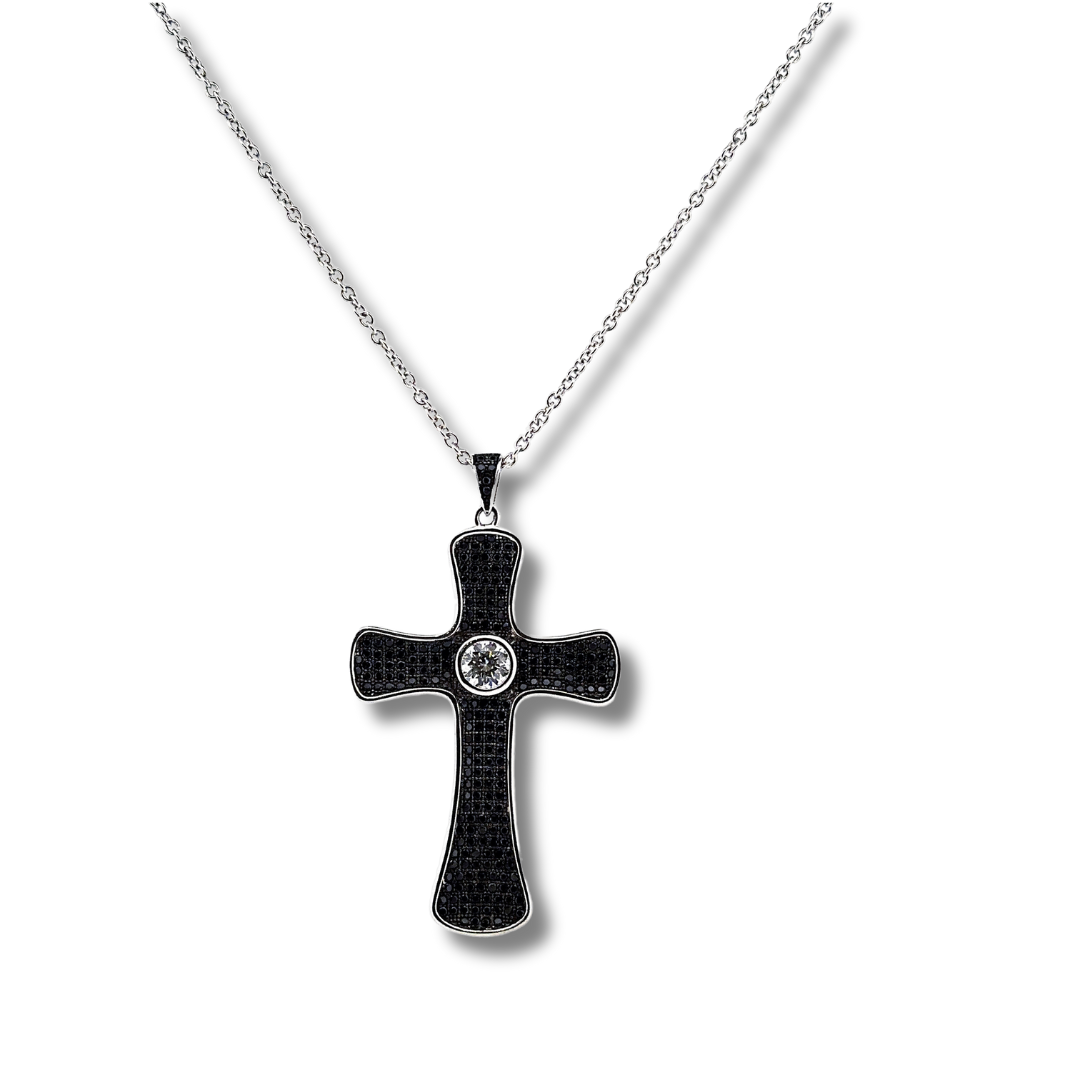 silver cz black cross necklace