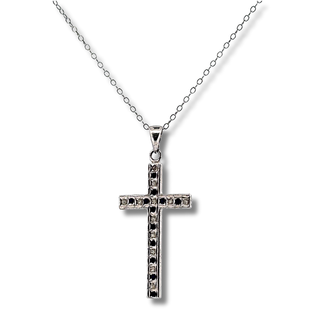 silver blue/white cross necklace