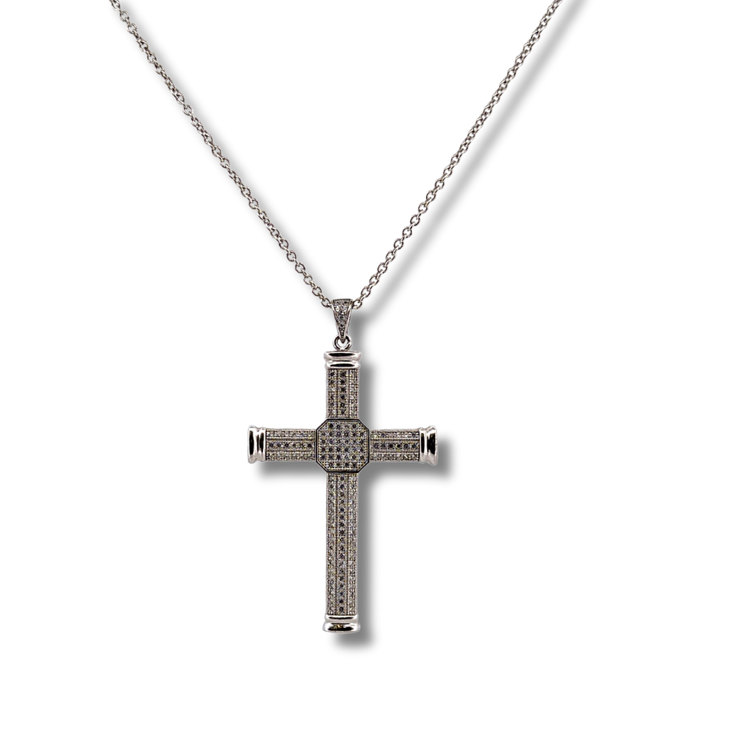 silver cz cross chain