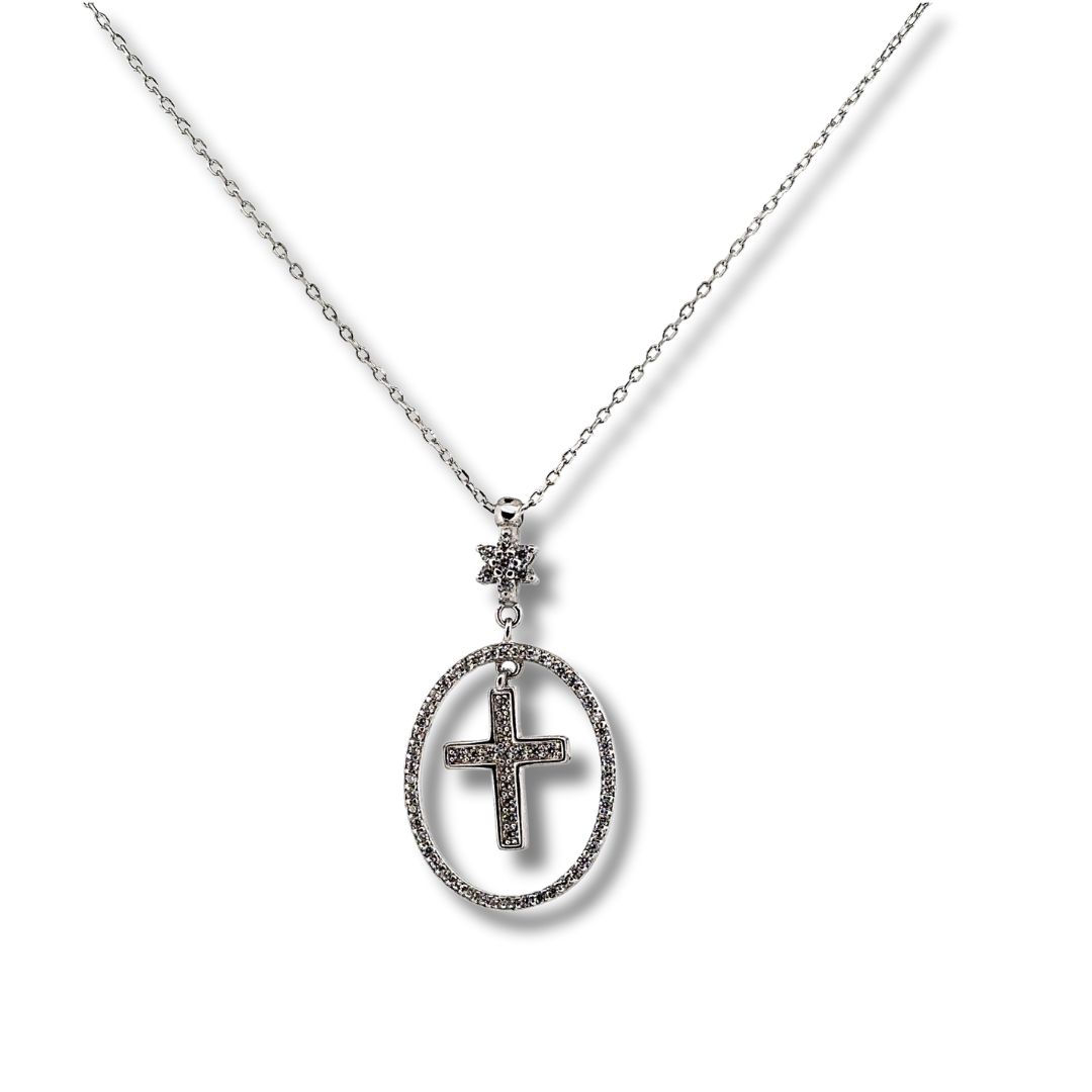 silver cz cross necklace