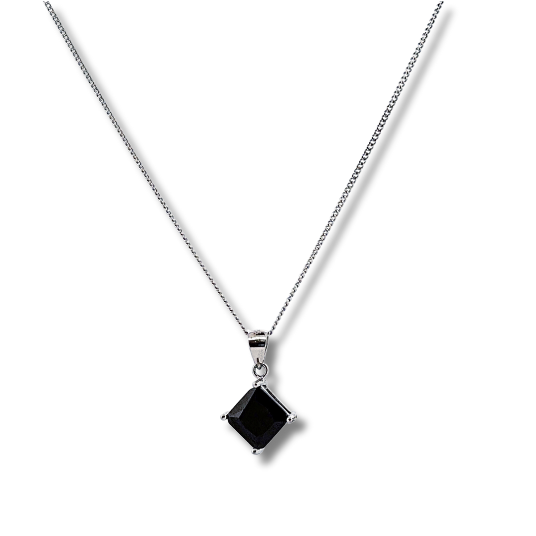 silver black cz pendant necklace