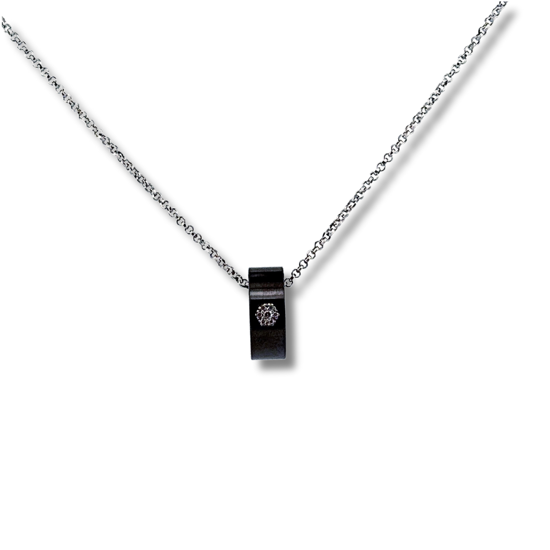 silver cz ceramic pendant necklace