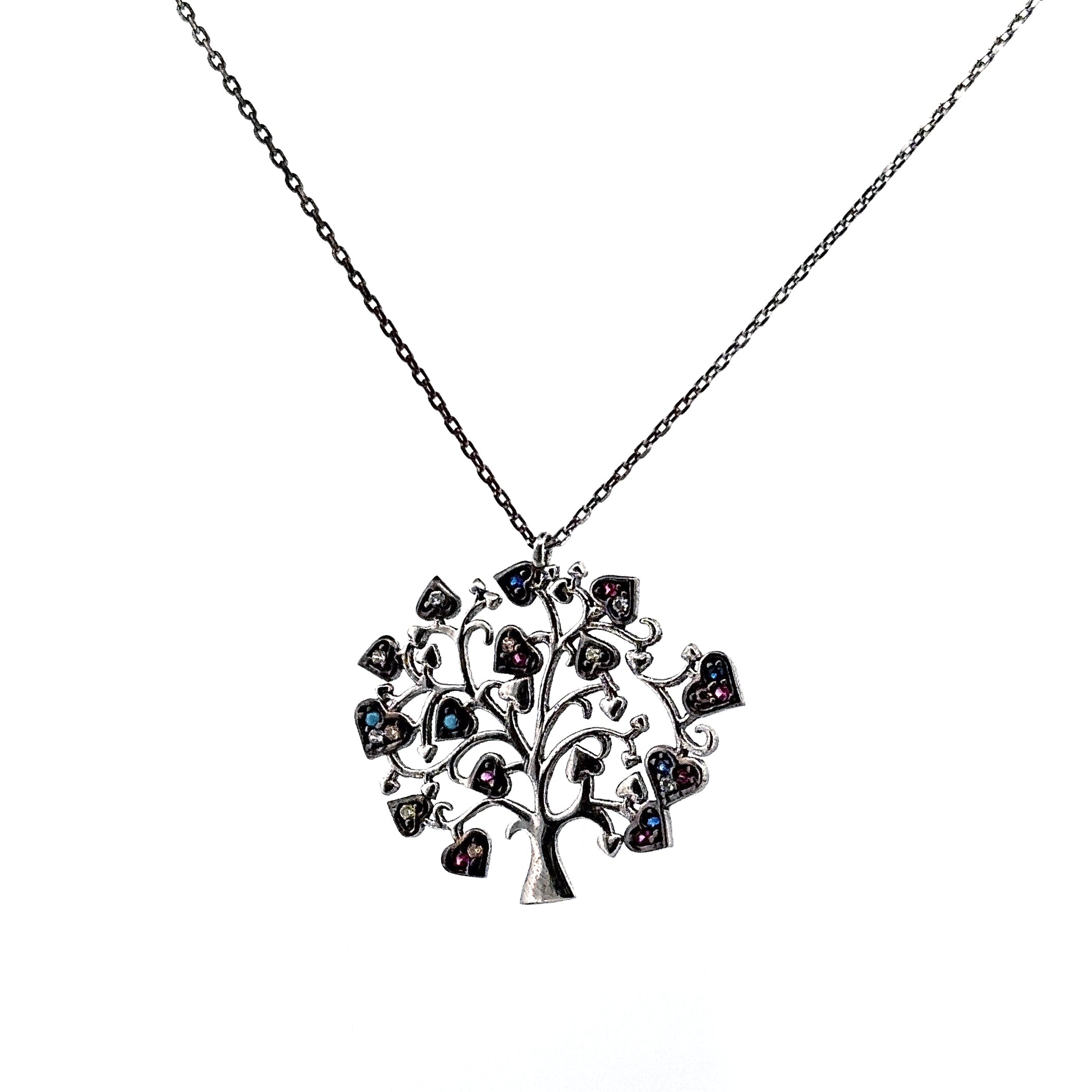 silver cz tree of life necklace