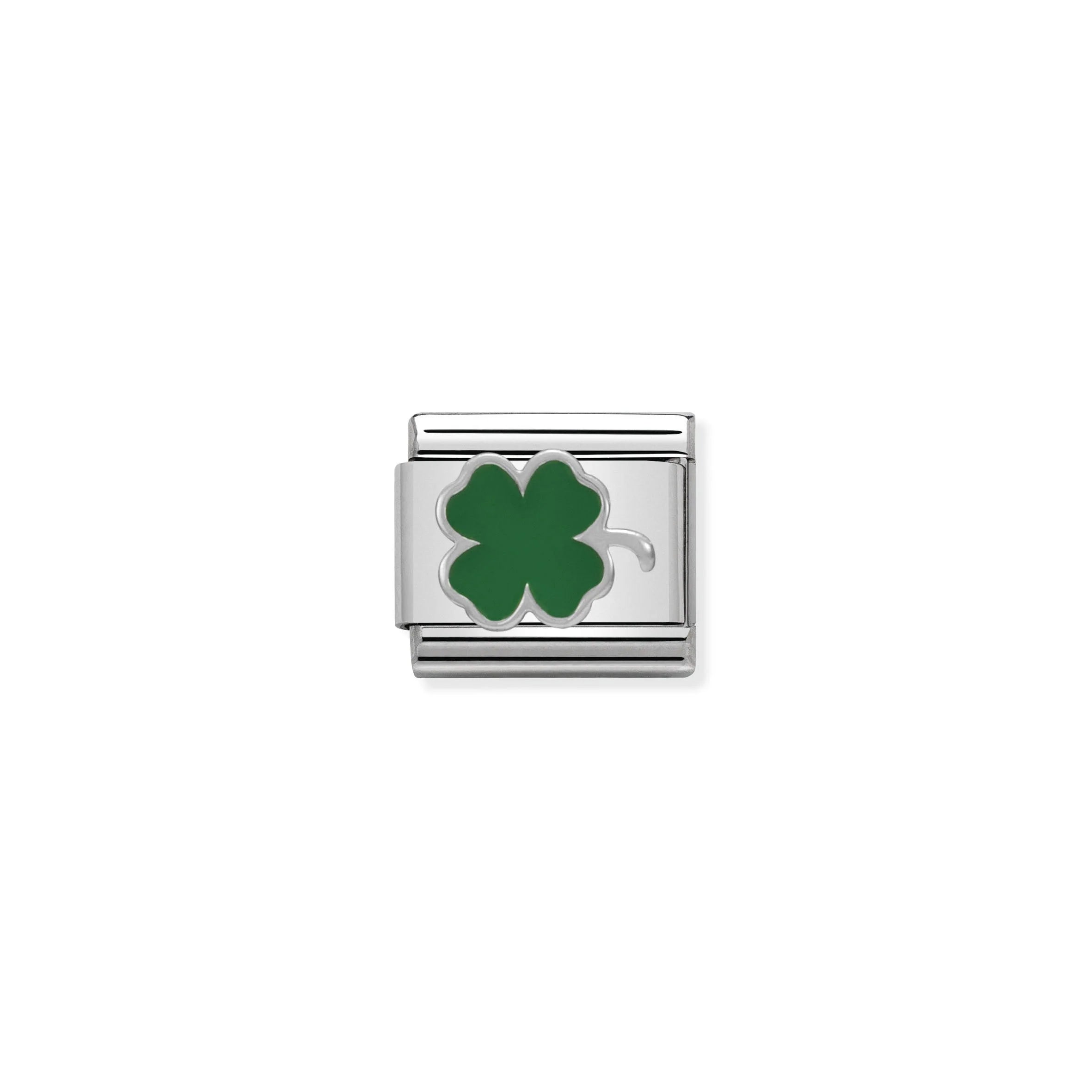 Green clover in silver and enamel
