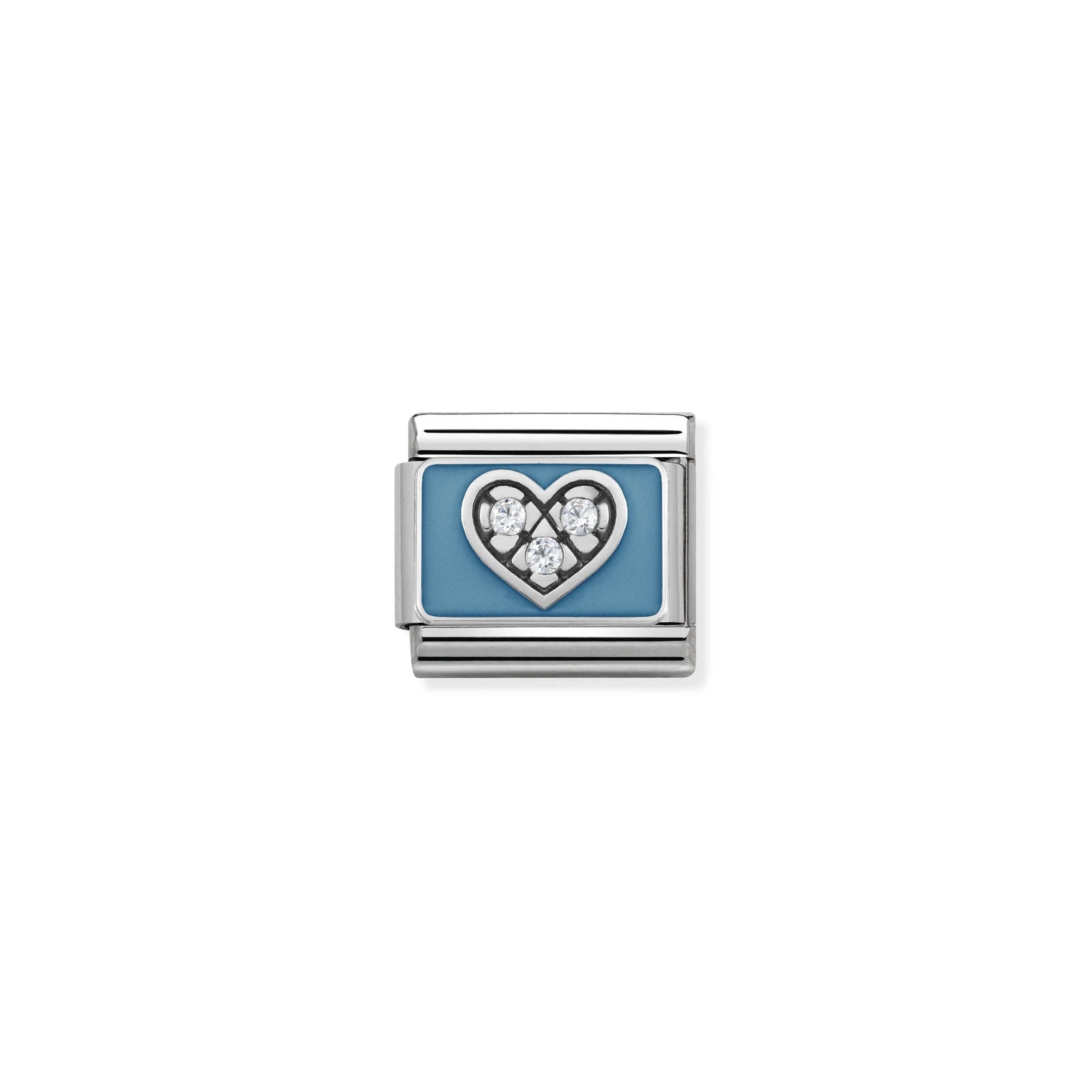 Light blue heart in silver, enamel and stones