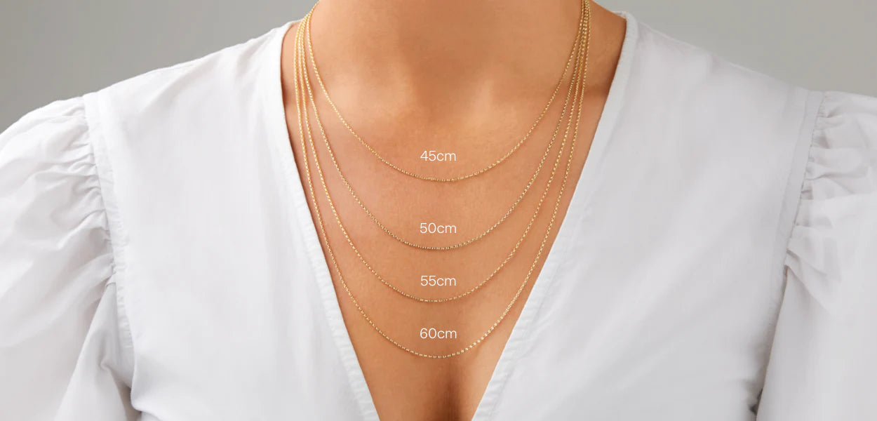 Visual look at how different necklace lengths look on a person