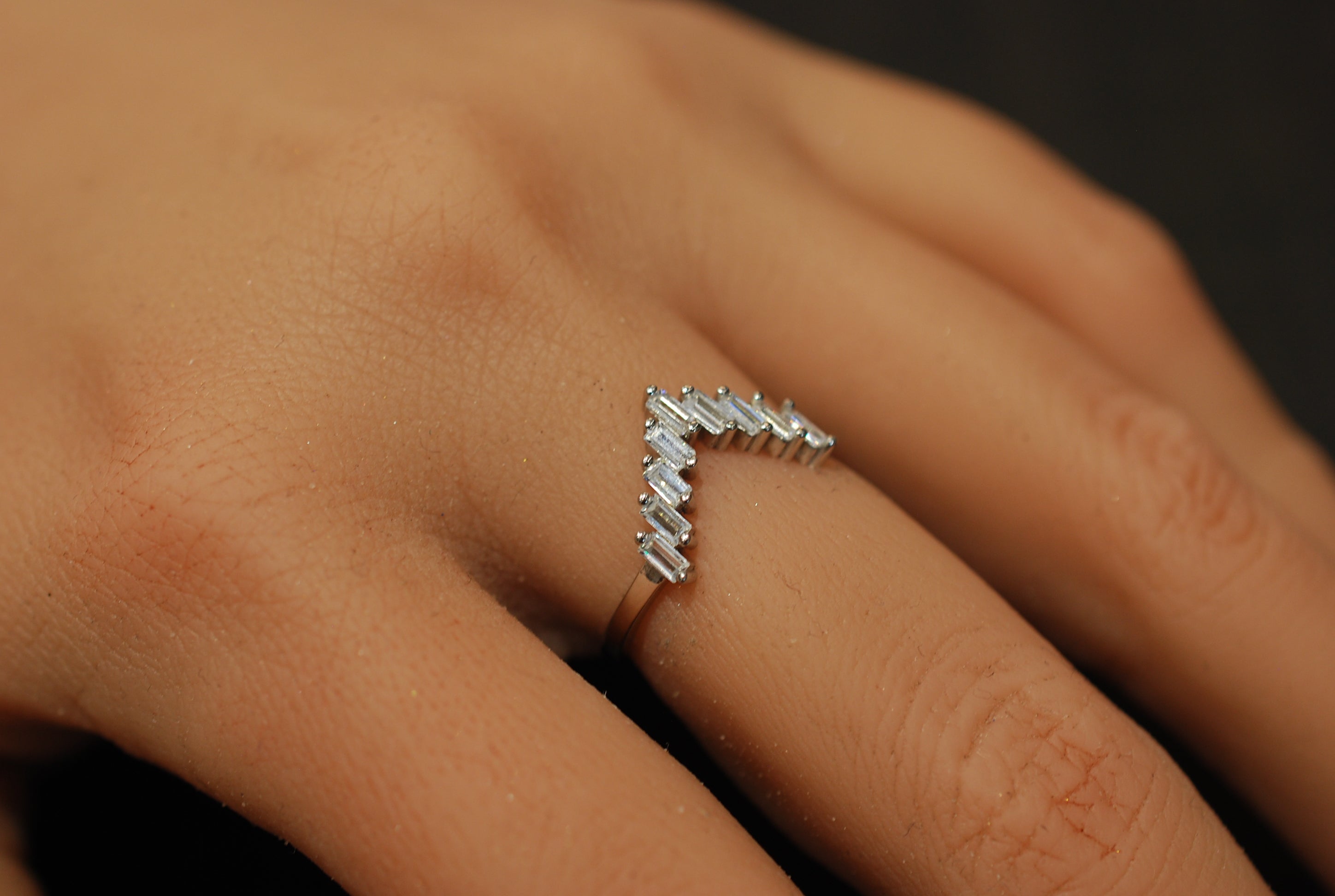 Silver baguette cz band ring