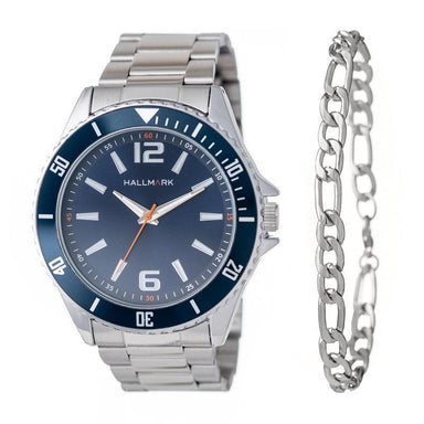 Hallmark Gents Silver Watch 2 Piece Set HBSM4048