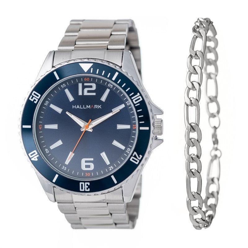Hallmark Gents Silver Watch 2 Piece Set HBSM4048