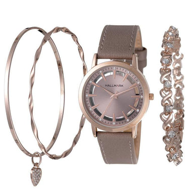 Hallmark Ladies Leather Watch With 3x Bracelets HBSL4052