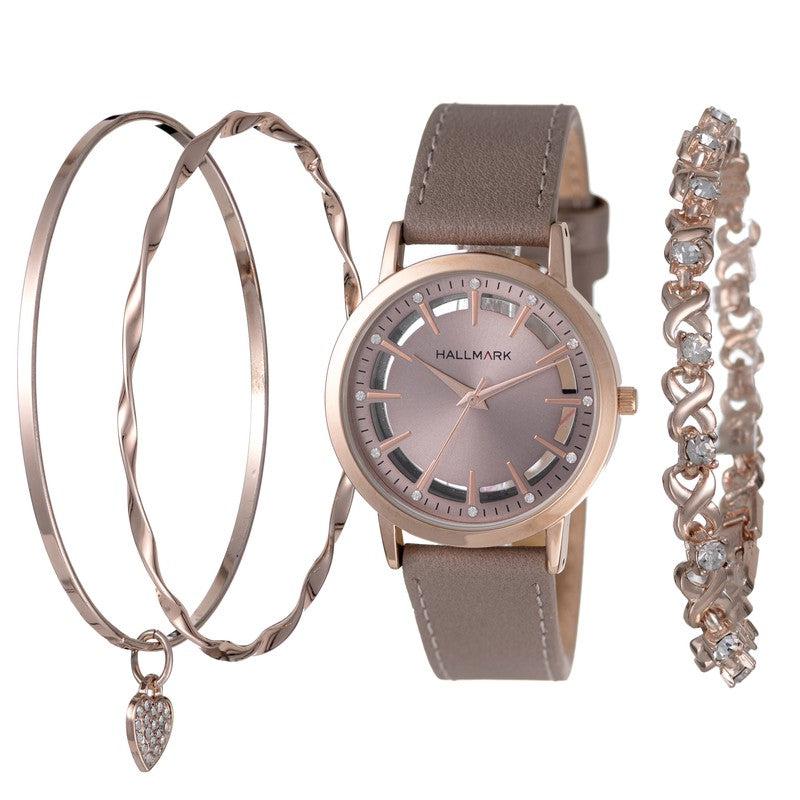 Hallmark Ladies Leather Watch With 3x Bracelets HBSL4052