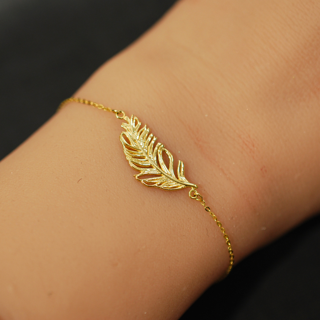 9ct gold feather bracelet