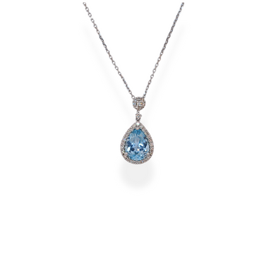 9ct white gold sky blue topaz and diamond pendant chain