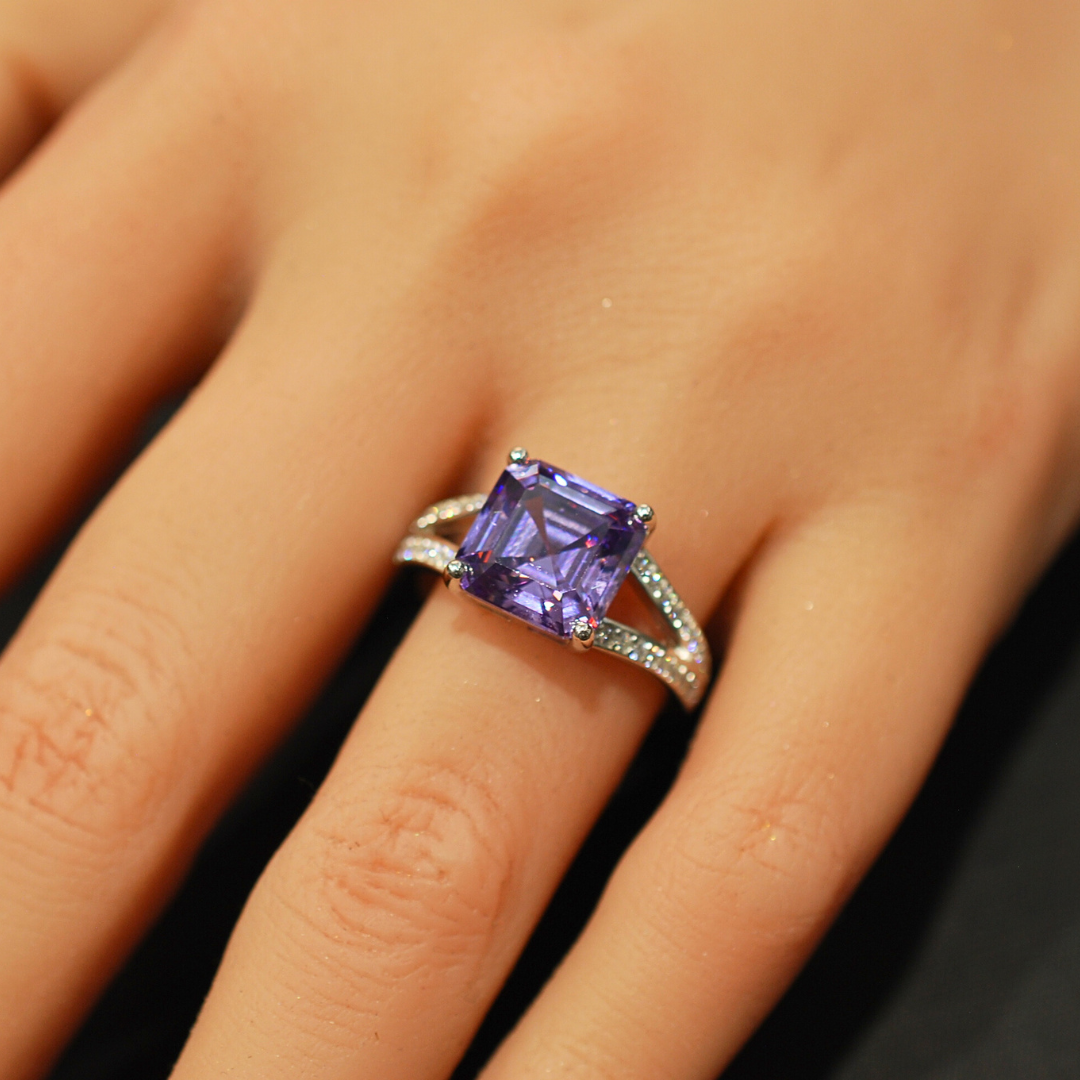 Silver purple cz ring