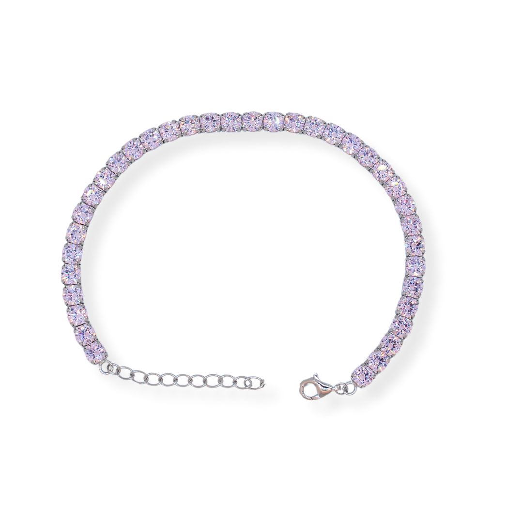 Silver Pink cz tennis bracelet