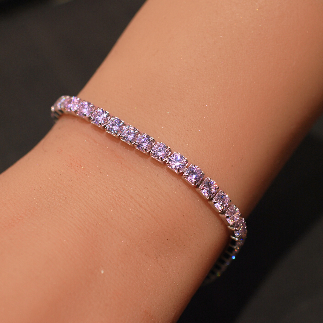 Silver Pink cz tennis bracelet