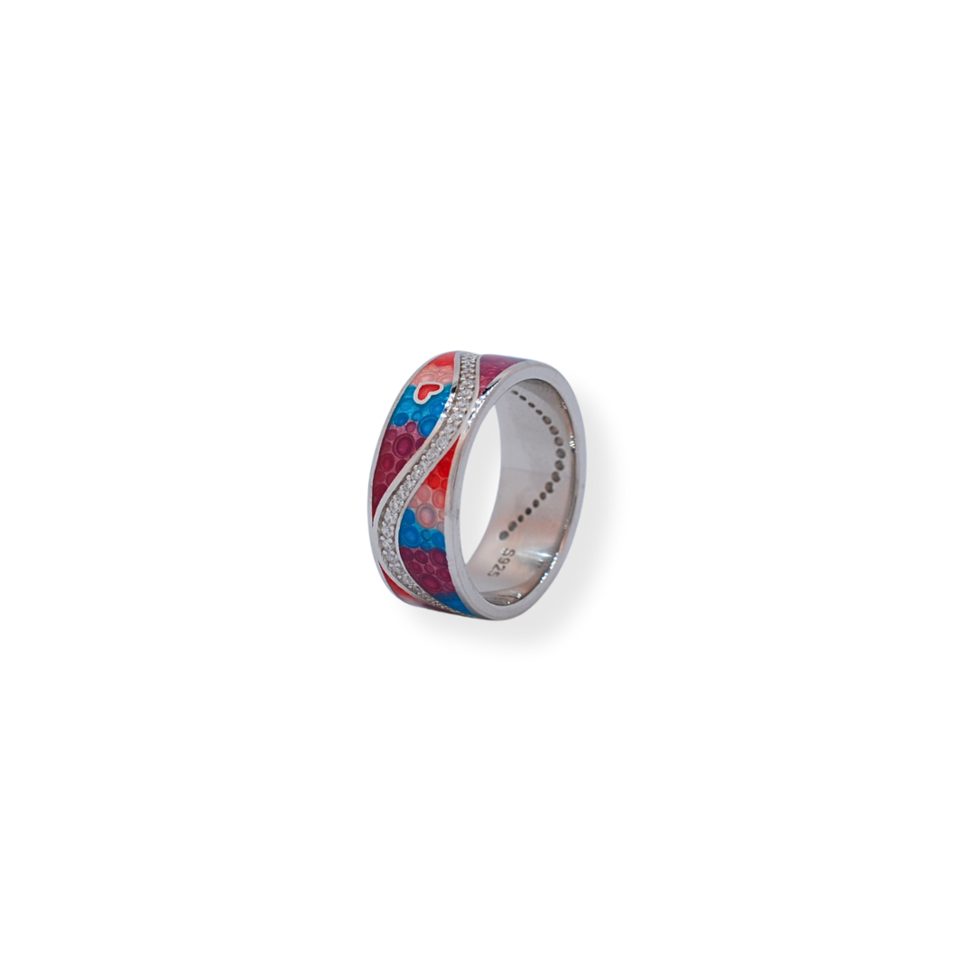 Silver enamel ring