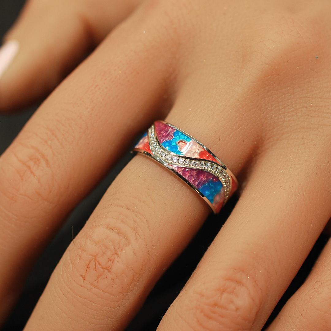 Silver enamel ring