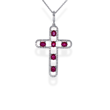 9ct gold diamond and ruby cross necklace