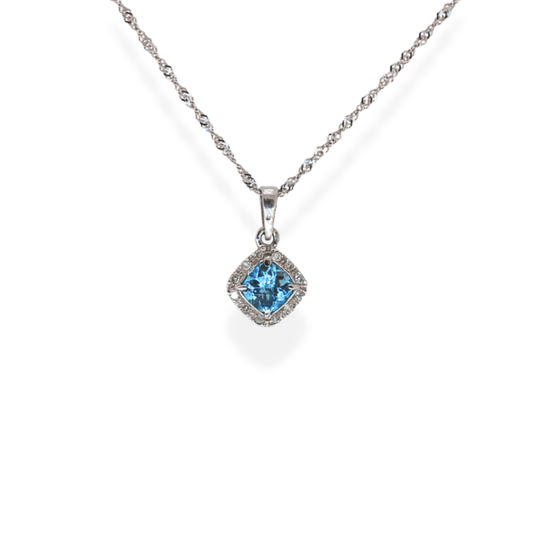 9ct gold diamond topaz necklace