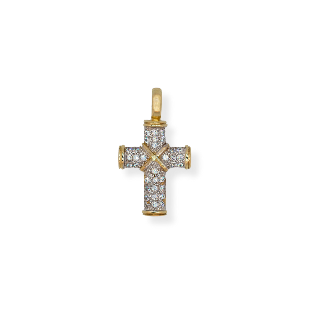 9ct 2/tone gold cz cross