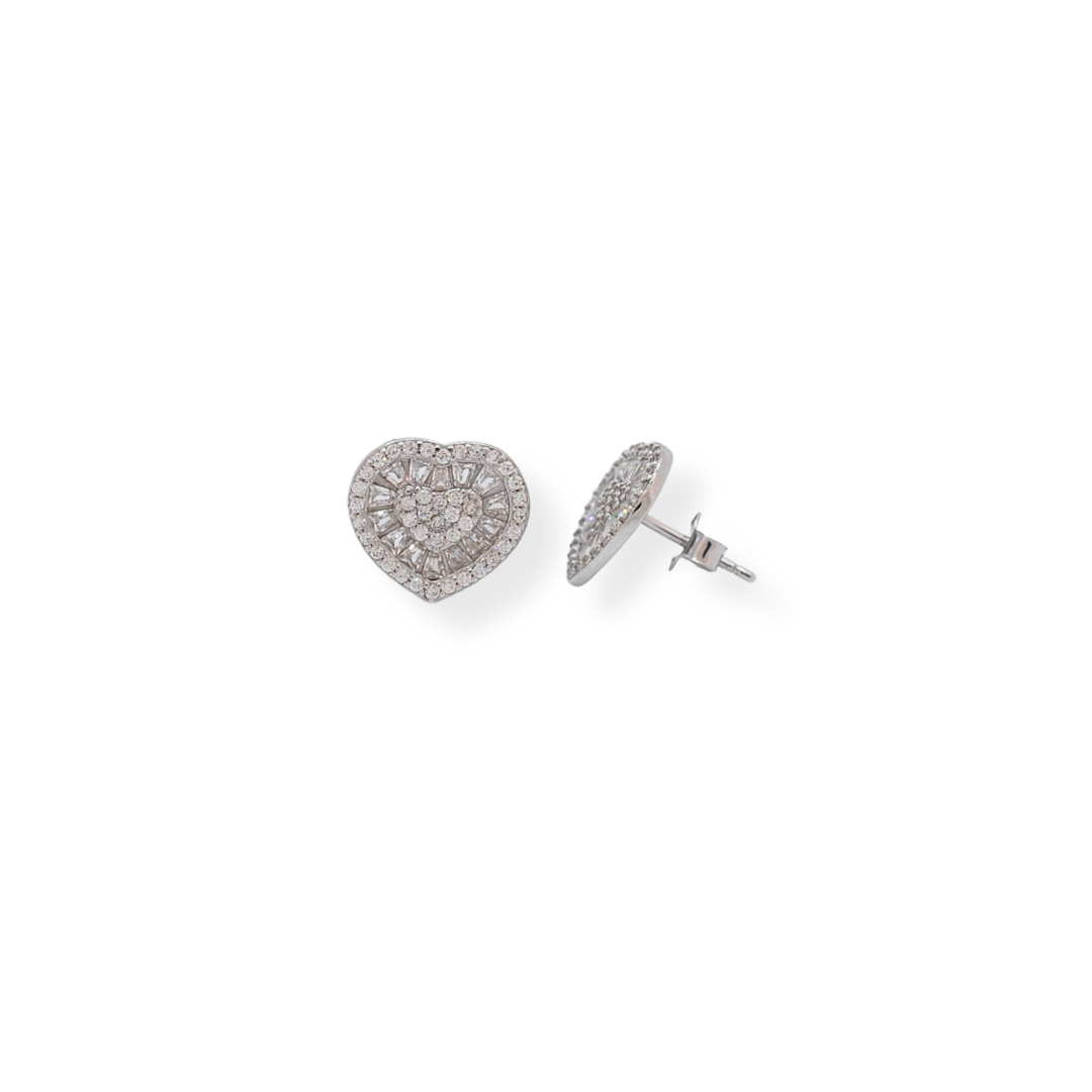 Silver cz heart stud earrings