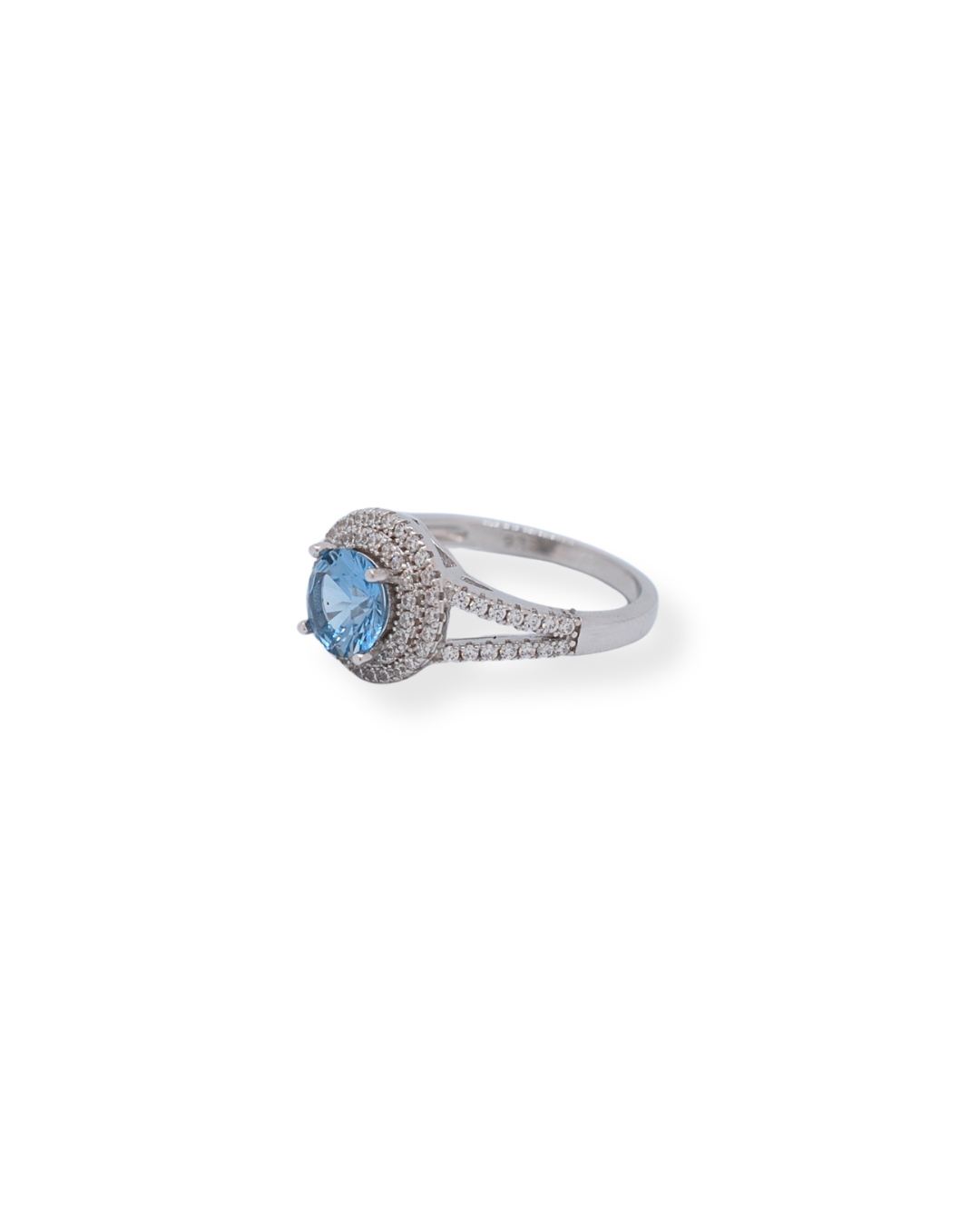 Silver light blue cz ring